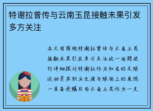 特谢拉曾传与云南玉昆接触未果引发多方关注
